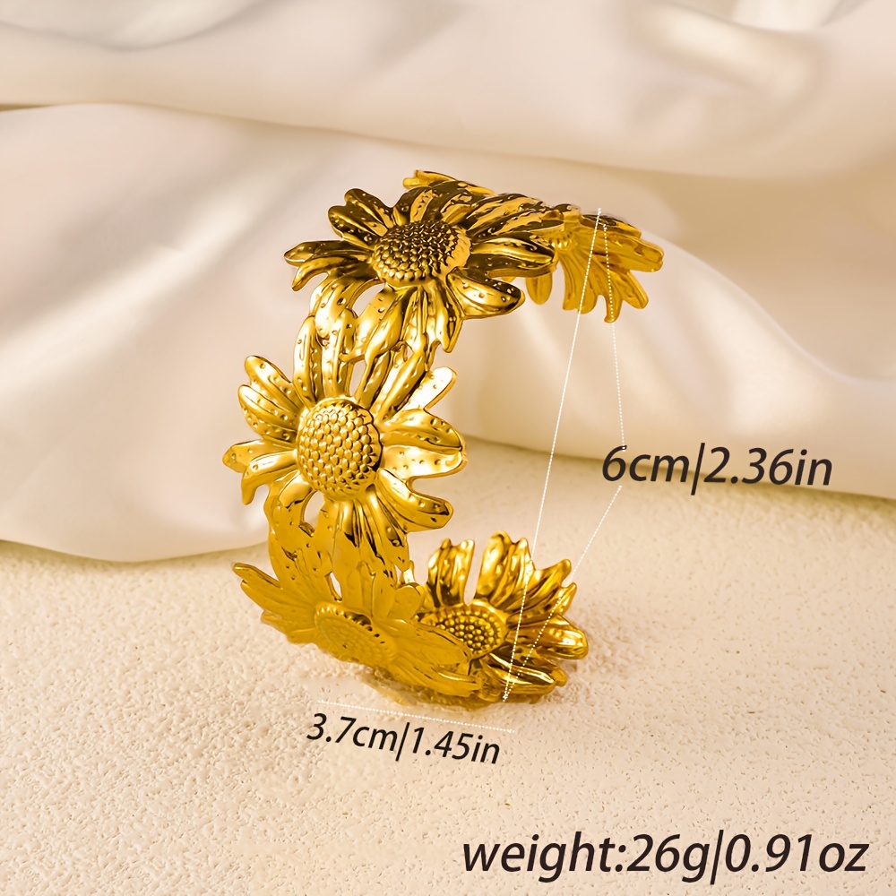 Women's Sunflower Open Bangle, 18K Gold Plated Floral Design